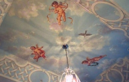 faux painting of cherubs on ceiling